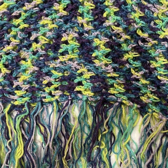 Hand-Made‎ Bohemian Crocheted Poncho/Shawl w/Fringe Multicolor 70's Style Hippie - Picture 6 of 13